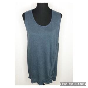 PLANET blue green linen sleeveless drawstring hem tunic top